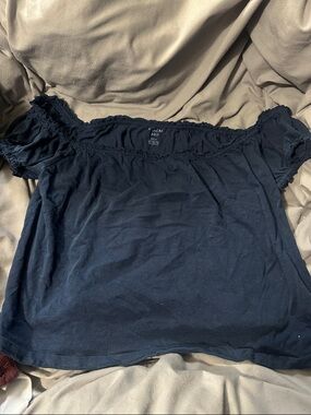 American Eagle Outfitters Navy Off-Shoulder Crop Tee